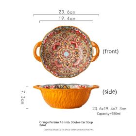 Hand Painted Underglaze Binaural Ceramic Noodle Bowl (Option: OrangePersia-950ML)