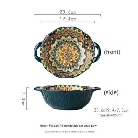 Hand Painted Underglaze Binaural Ceramic Noodle Bowl (Option: GreenPersia-950ML)