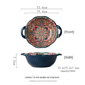 Hand Painted Underglaze Binaural Ceramic Noodle Bowl (Option: BluePersia-950ML)